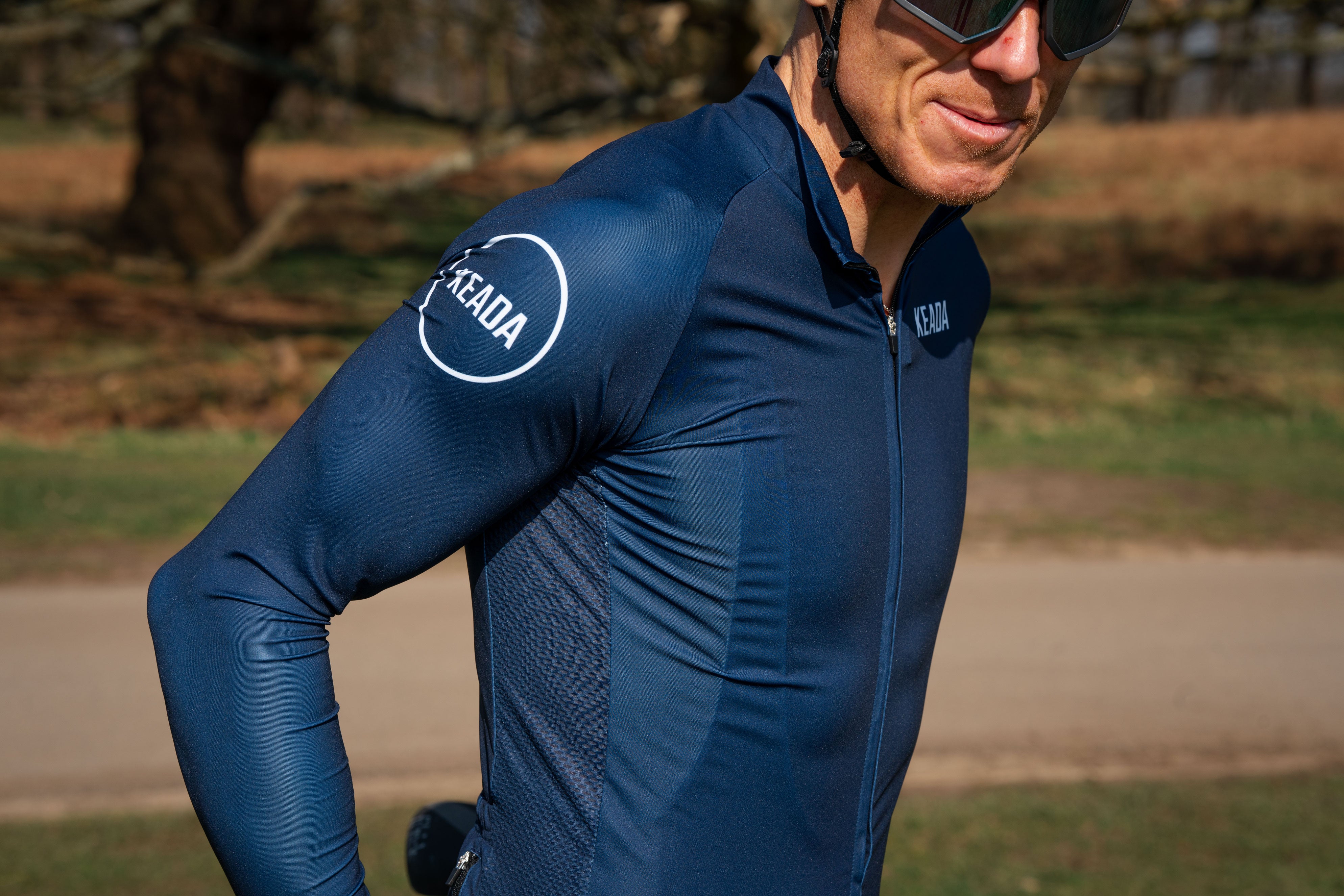 Maillot ciclista de manga larga Essential para hombre - Azul marino