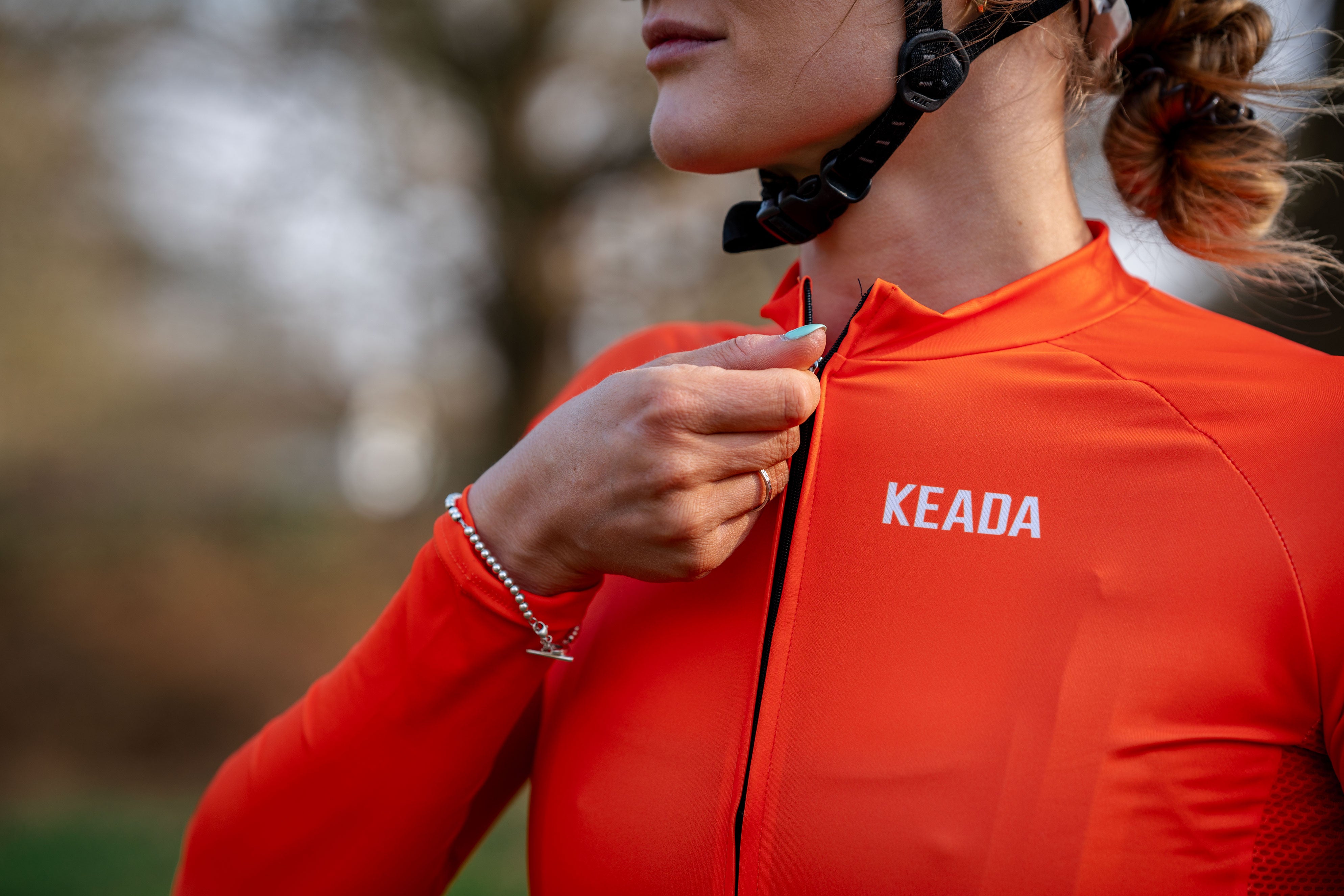 Maillot ciclista de manga larga Essential para mujer naranja